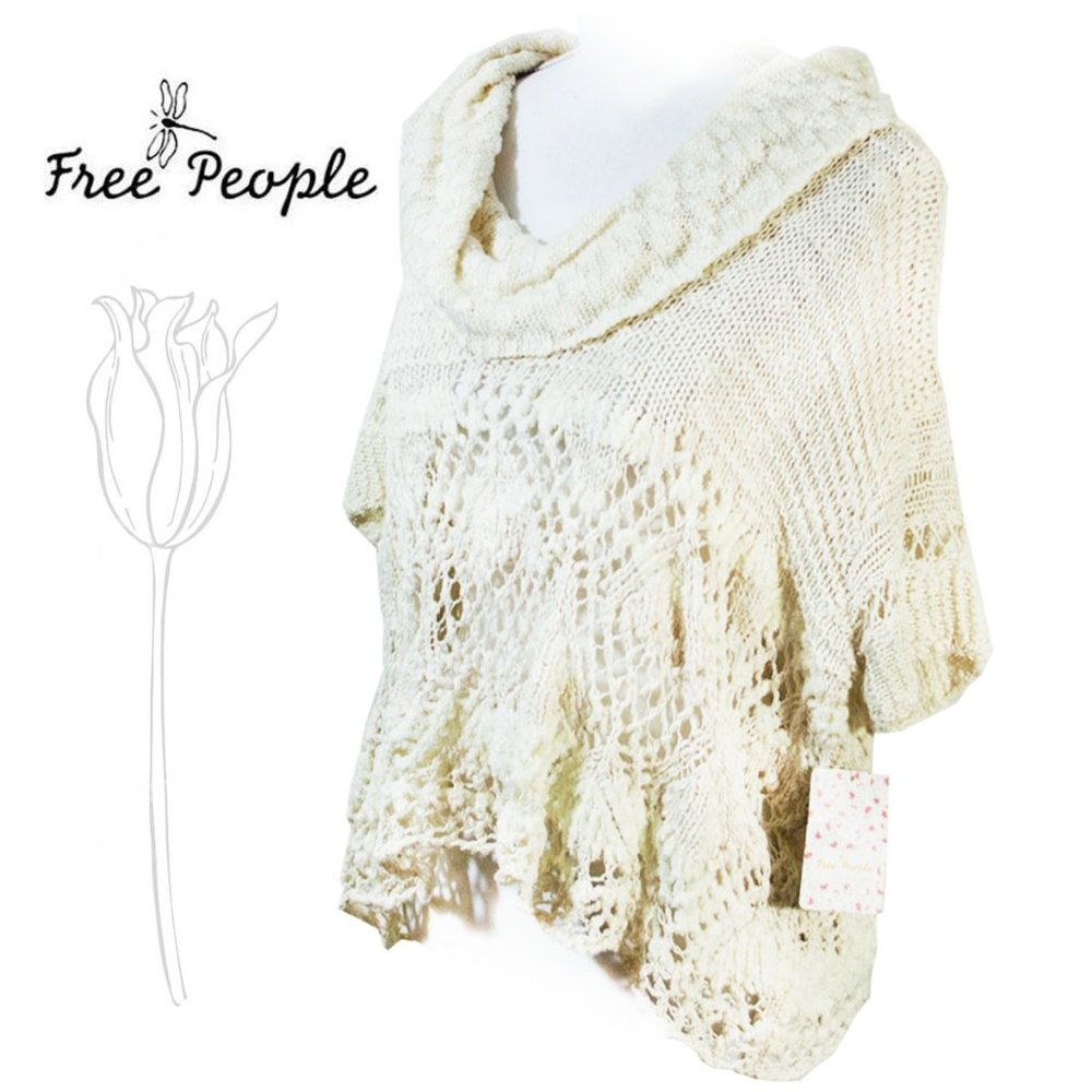 Free People Boho Ivory Open Crochet Top Sweater L - Picture 4 of 12